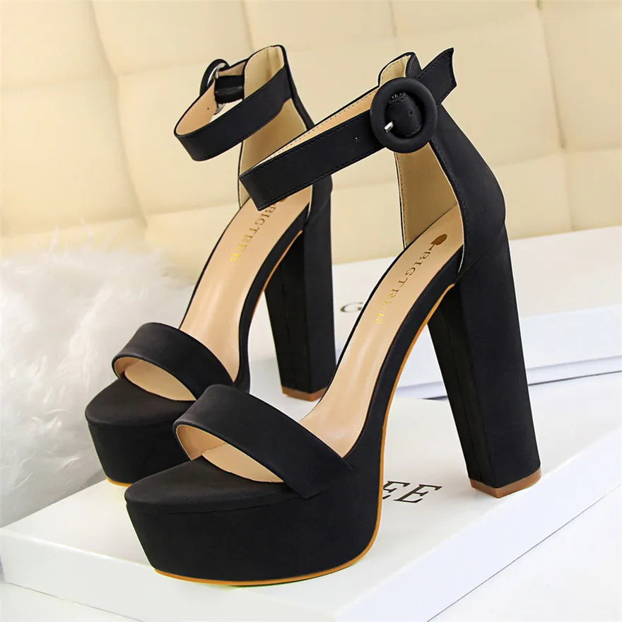 Ankle strap chunky platform heel