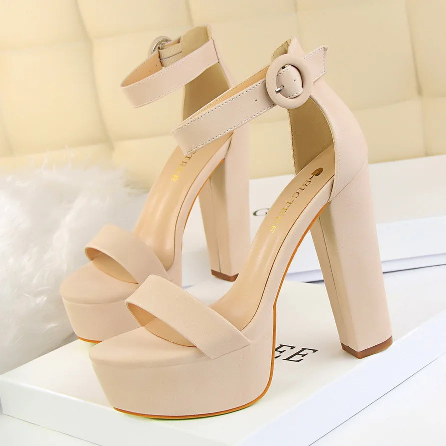 Ankle strap chunky platform heel