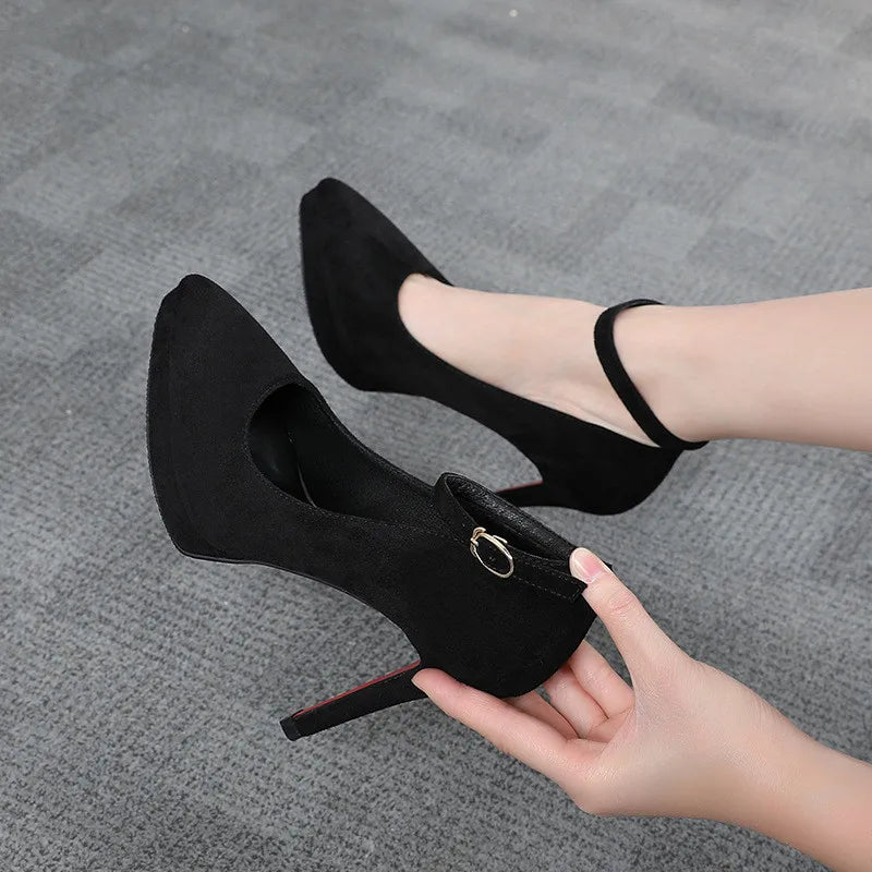 Pump ankle strap pump black high heel
