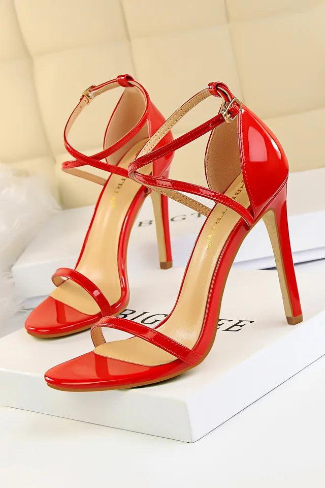 Bronze ankle strap heel