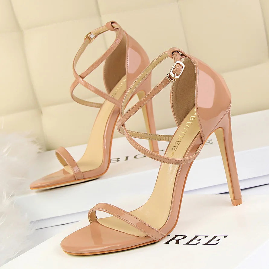 Bronze ankle strap heel