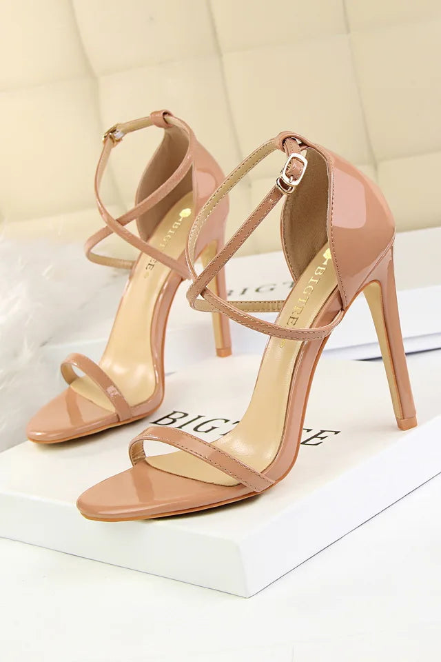 Bronze ankle strap heel
