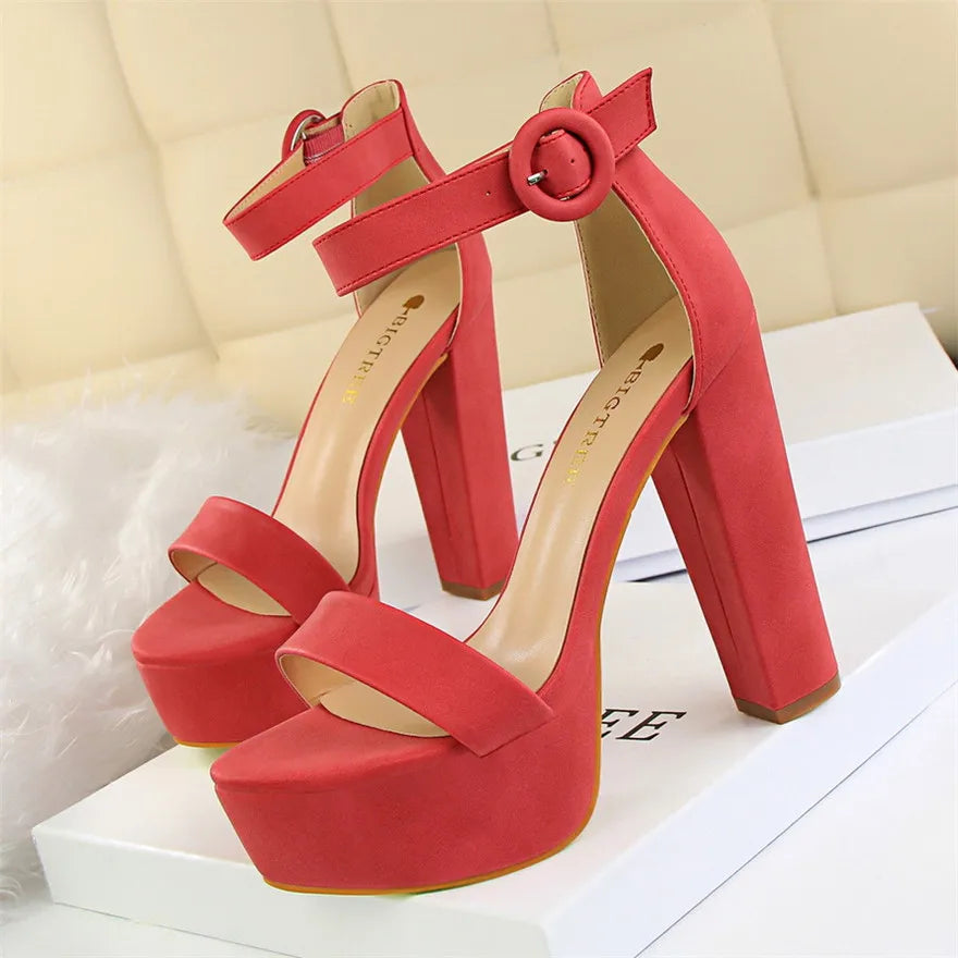 Ankle strap chunky platform heel