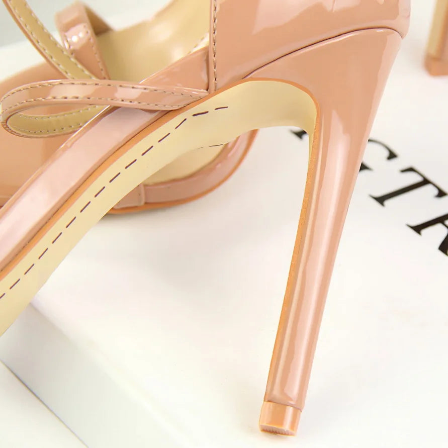 Bronze ankle strap heel