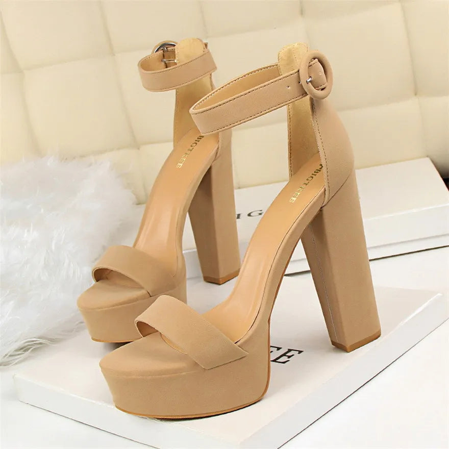 Ankle strap chunky platform heel