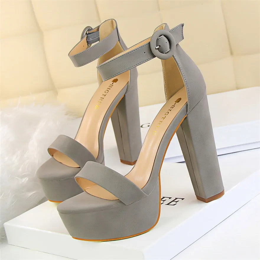 Ankle strap chunky platform heel