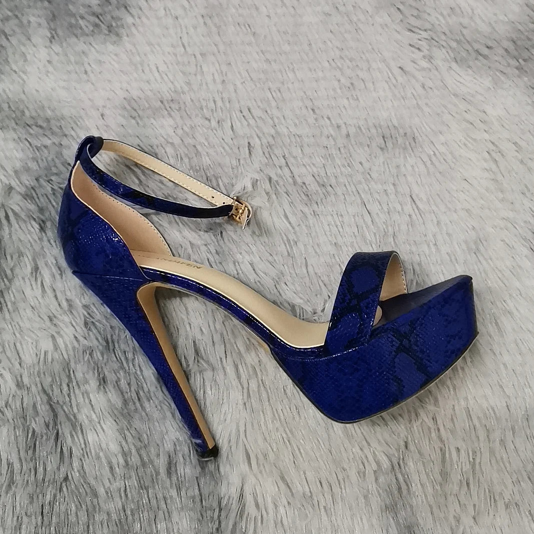 Cobalt blue ankle strap heel