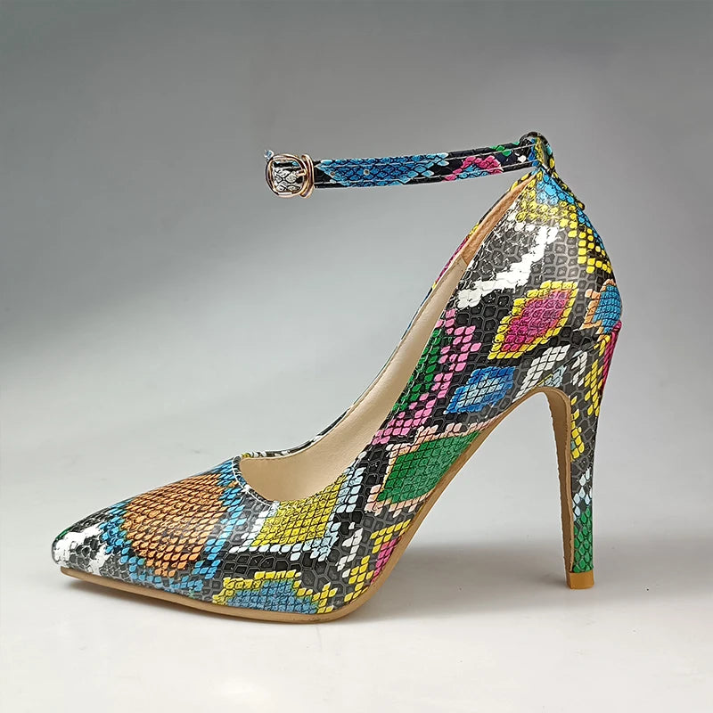 Black leather ankle strap heel