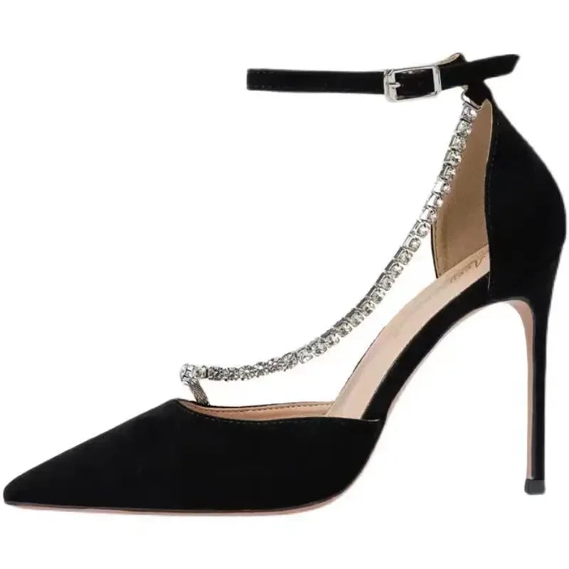Black heel with diamond ankle strap