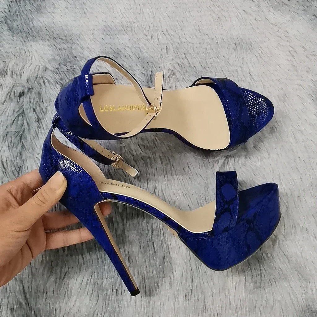 Cobalt blue ankle strap heel