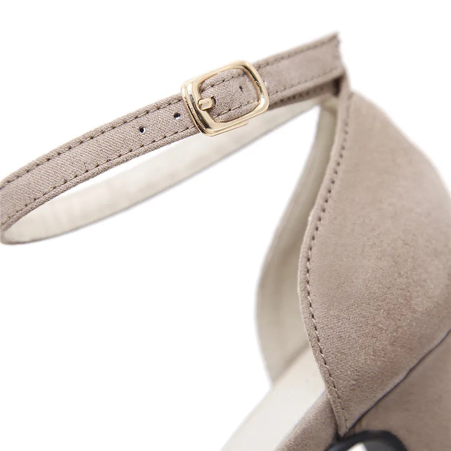 Nude suede ankle strap heel