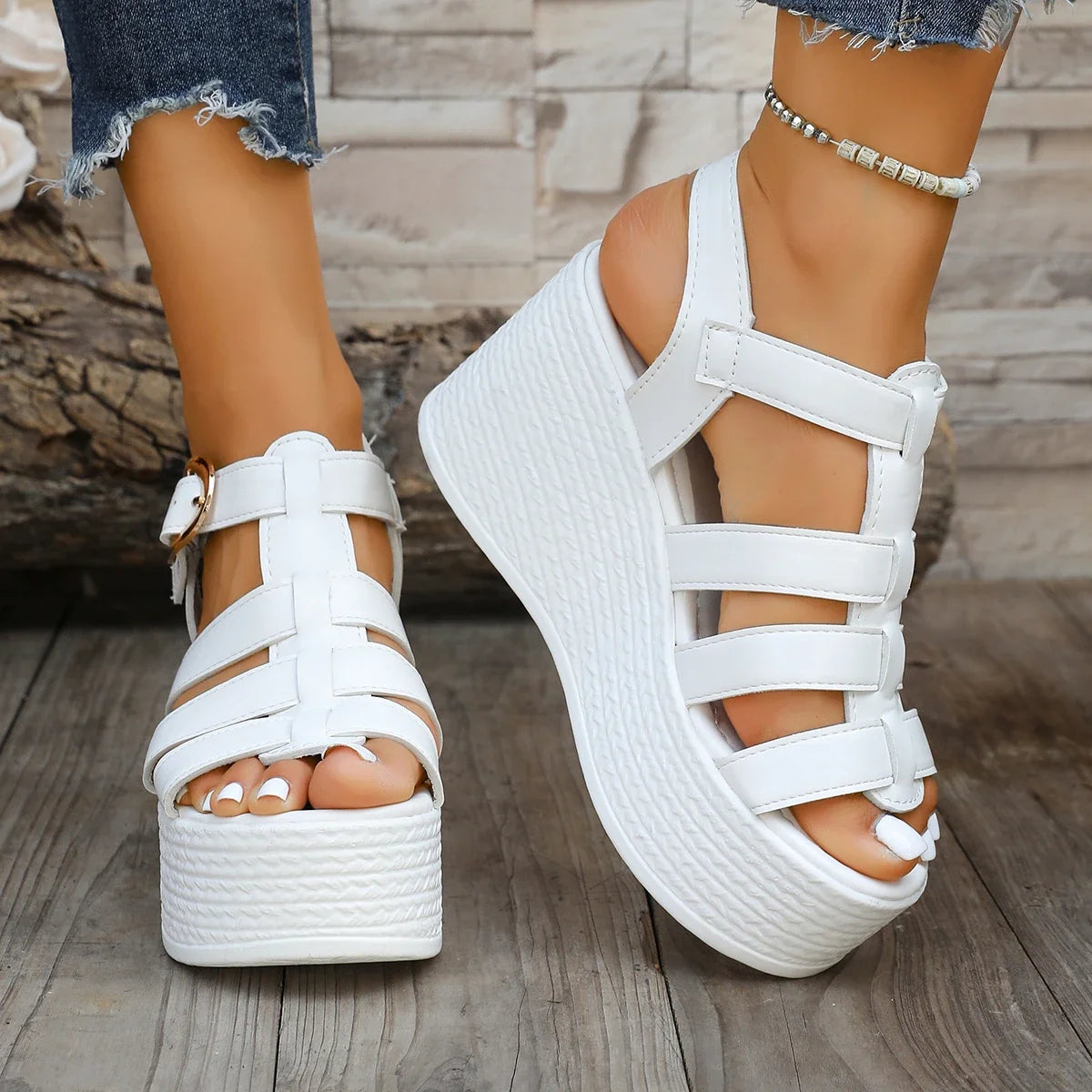 Wedge sandal with ankle strap