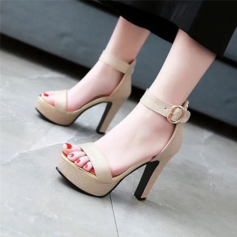 Glitter ankle strap heel