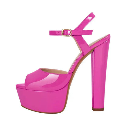 Pink high-heeled platform shoe on a white background