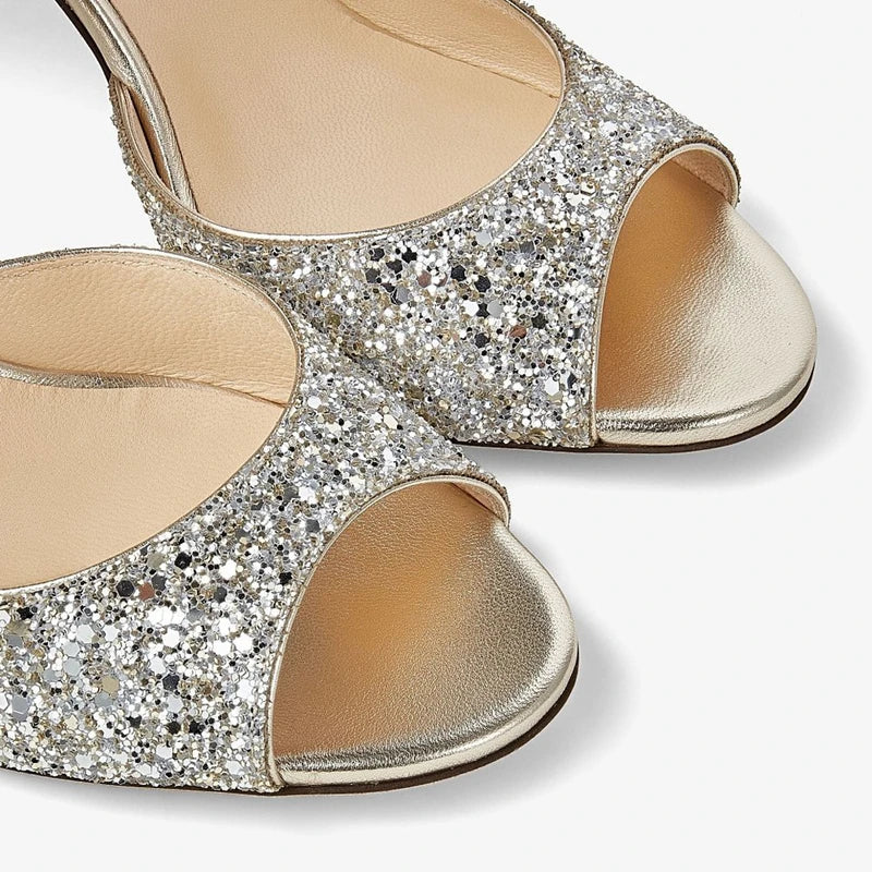 Gold glitter heel with ankle strap