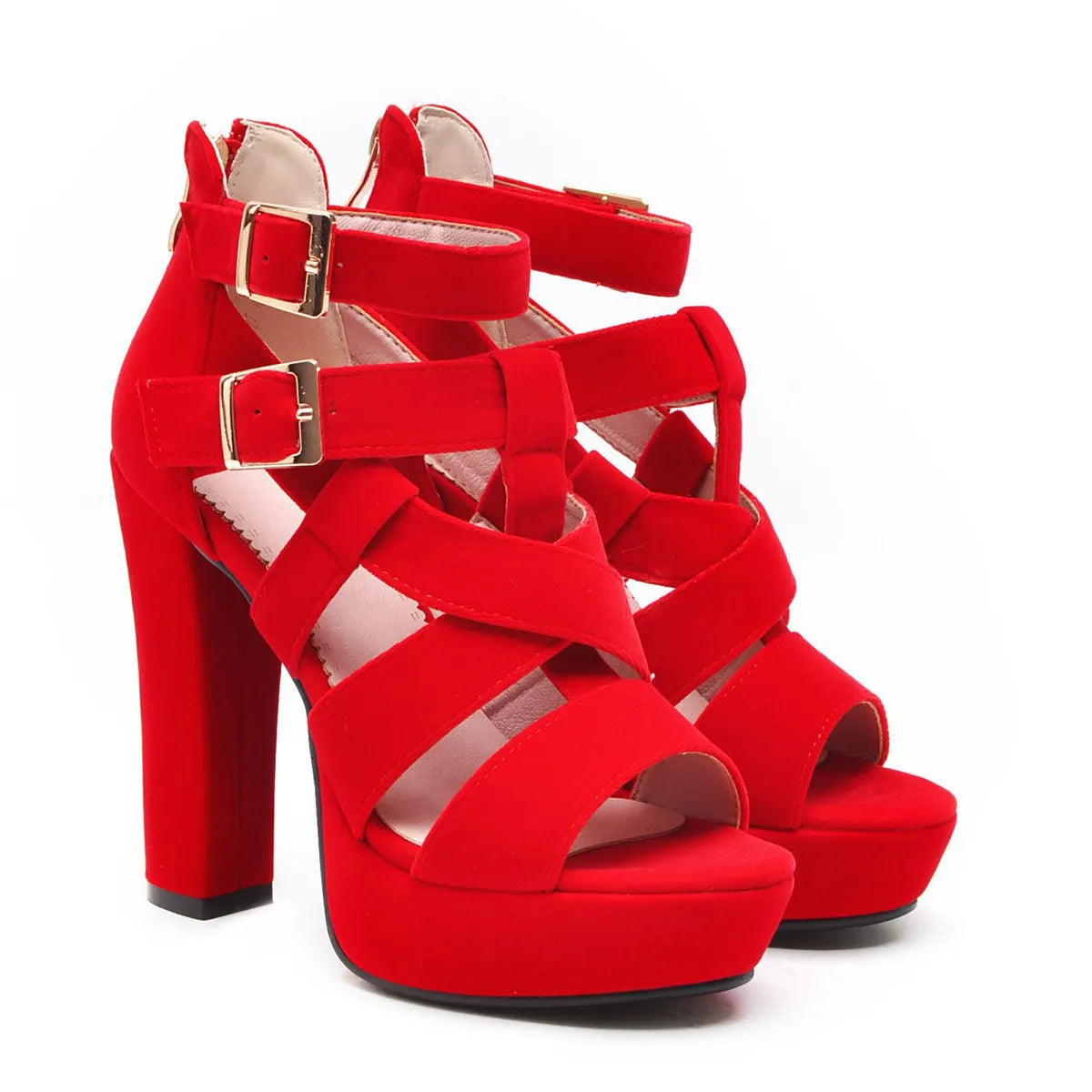 Suede platform heel with ankle strap