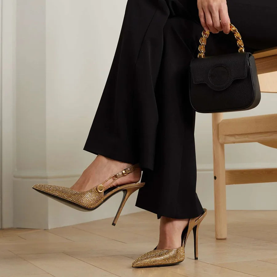 Black heel with ankle strap closed toe