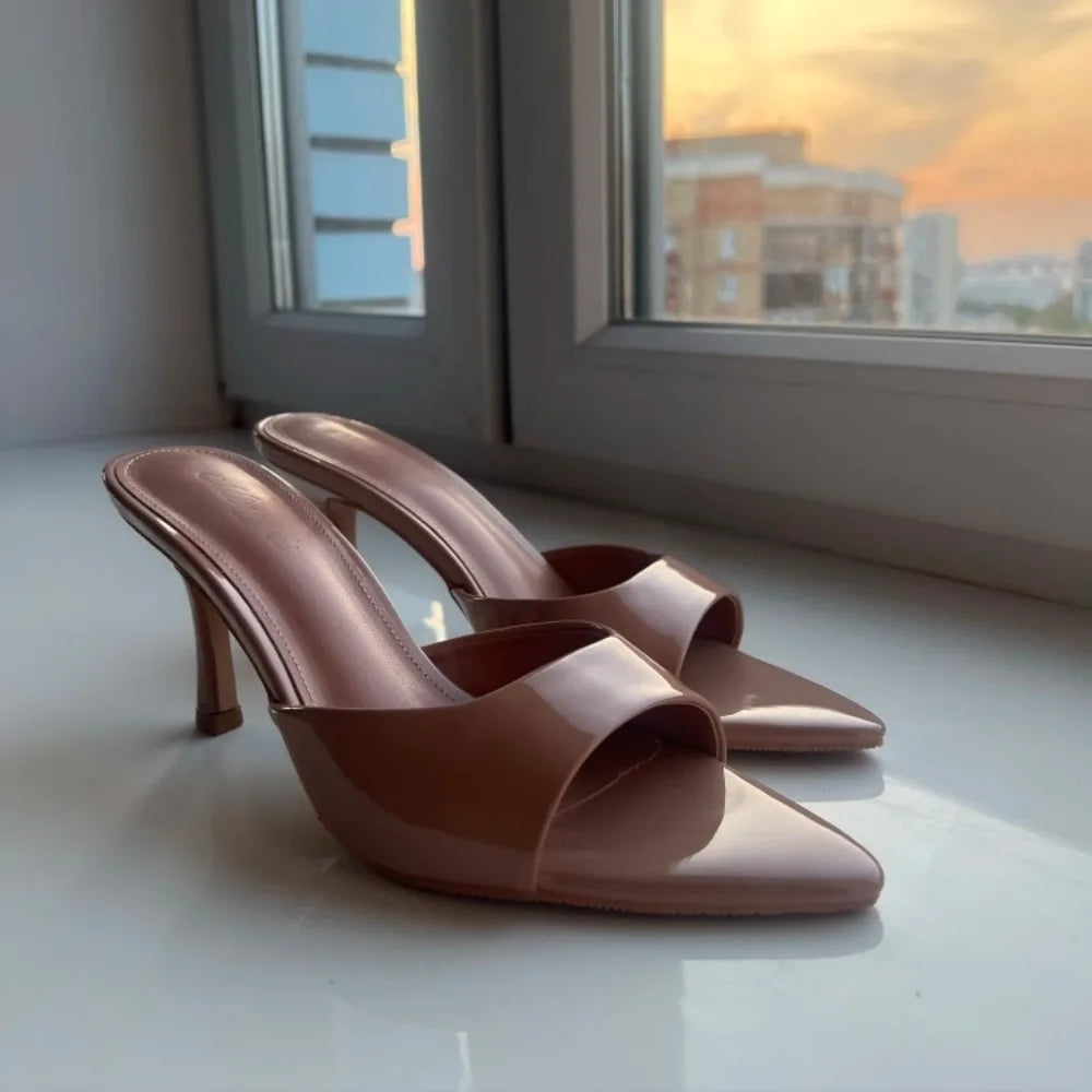 Nude heel no ankle strap sandal