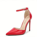 Red patent ankle strap heel