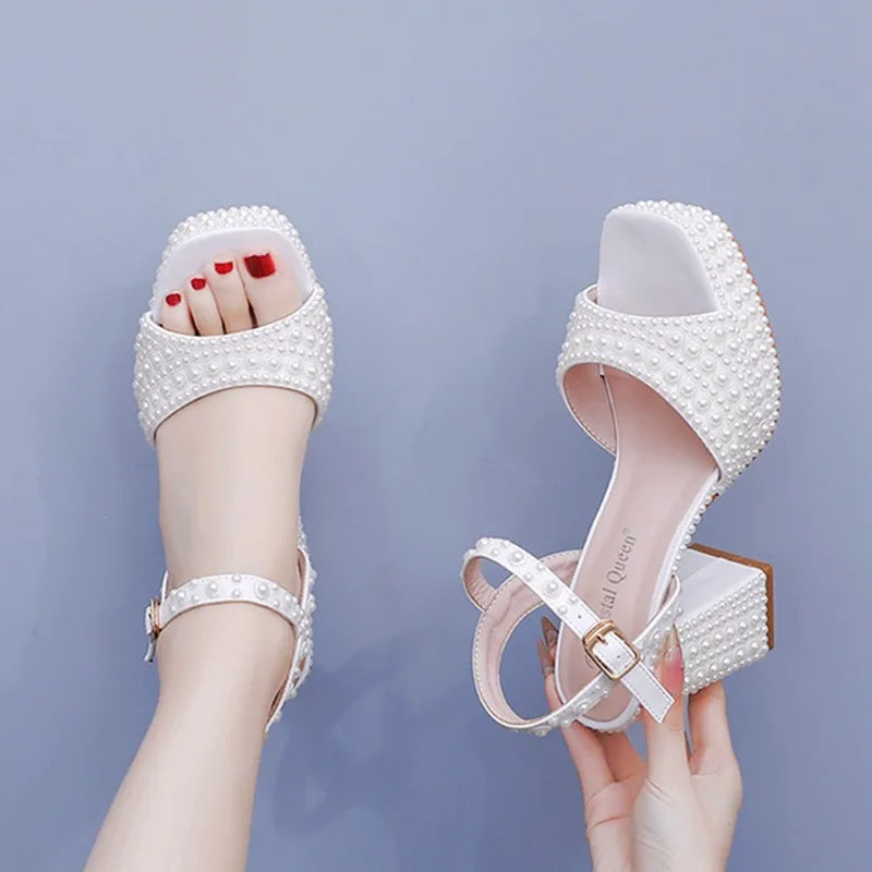 Pearl ankle strap heel