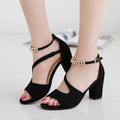 Criss cross ankle strap block heel sandal