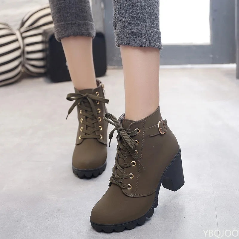 Chunky heel ankle strap boot