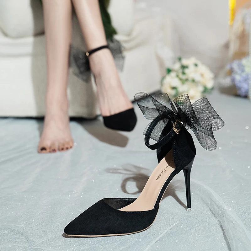 Bow ankle strap high heel