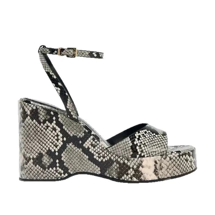 Snakeskin ankle strap heel