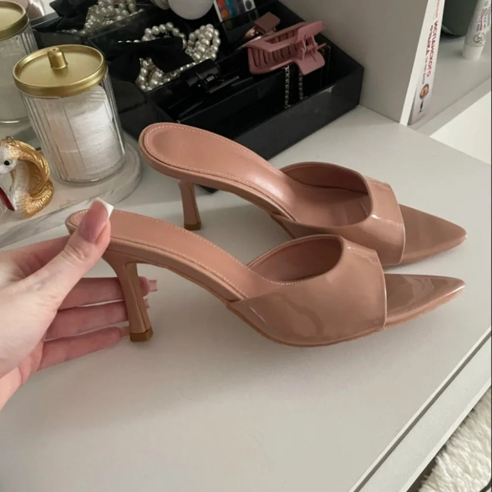 Nude heel no ankle strap sandal