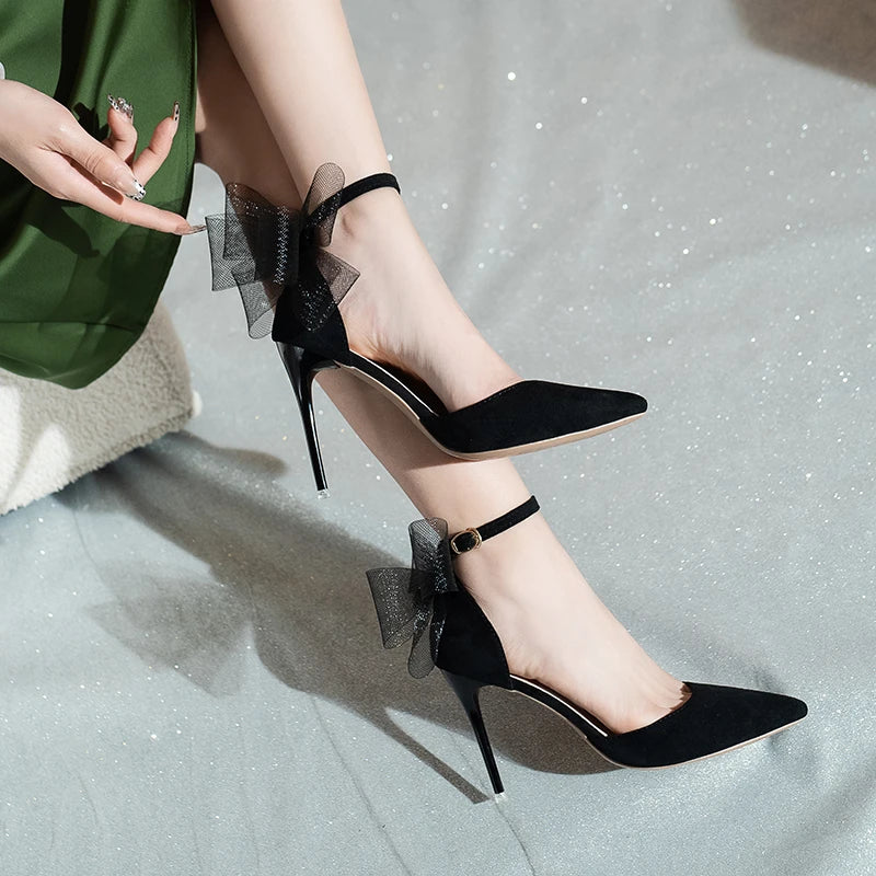 Bow ankle strap high heel