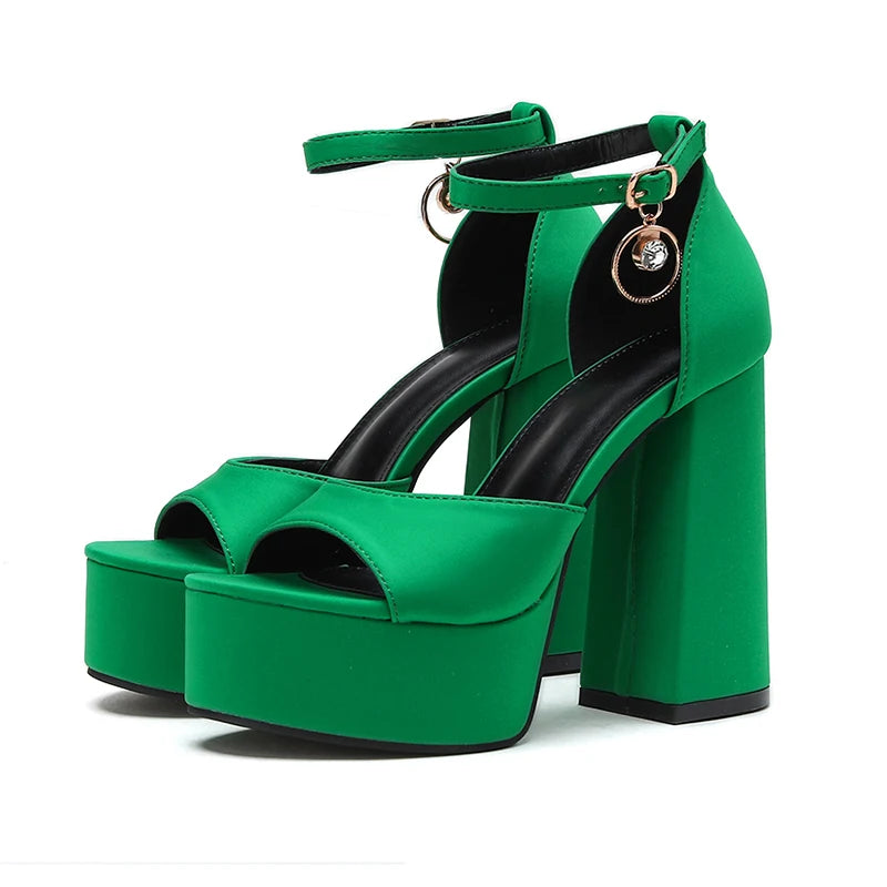 Dark blue ankle strap heel