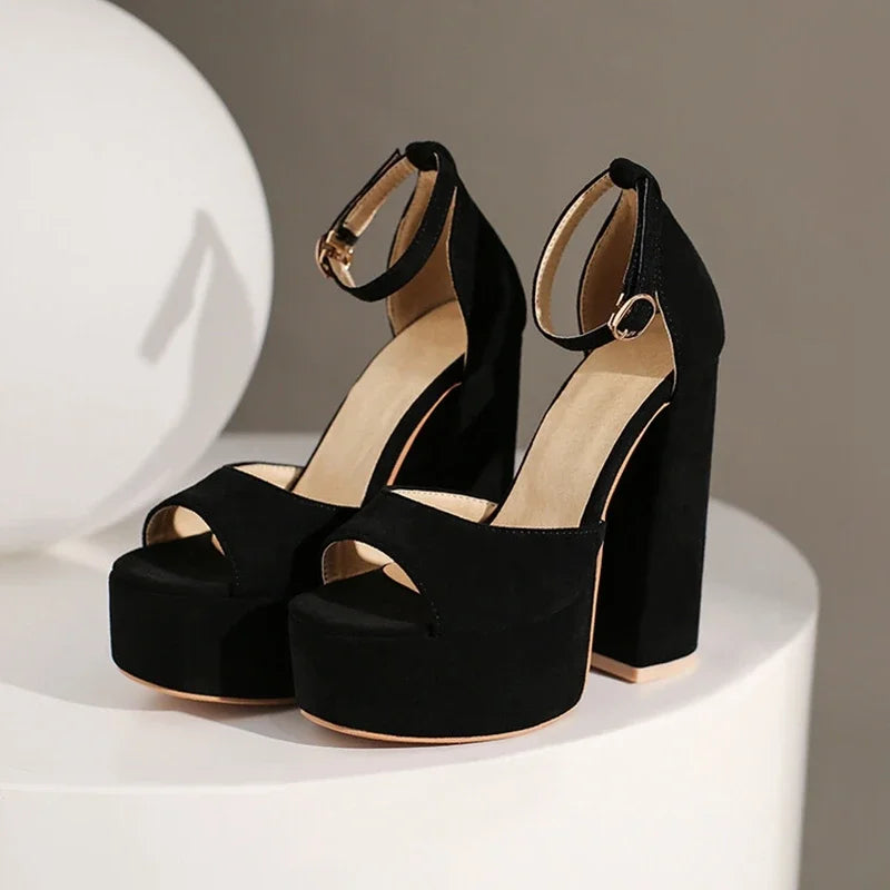 Open toe block heel ankle strap sandal