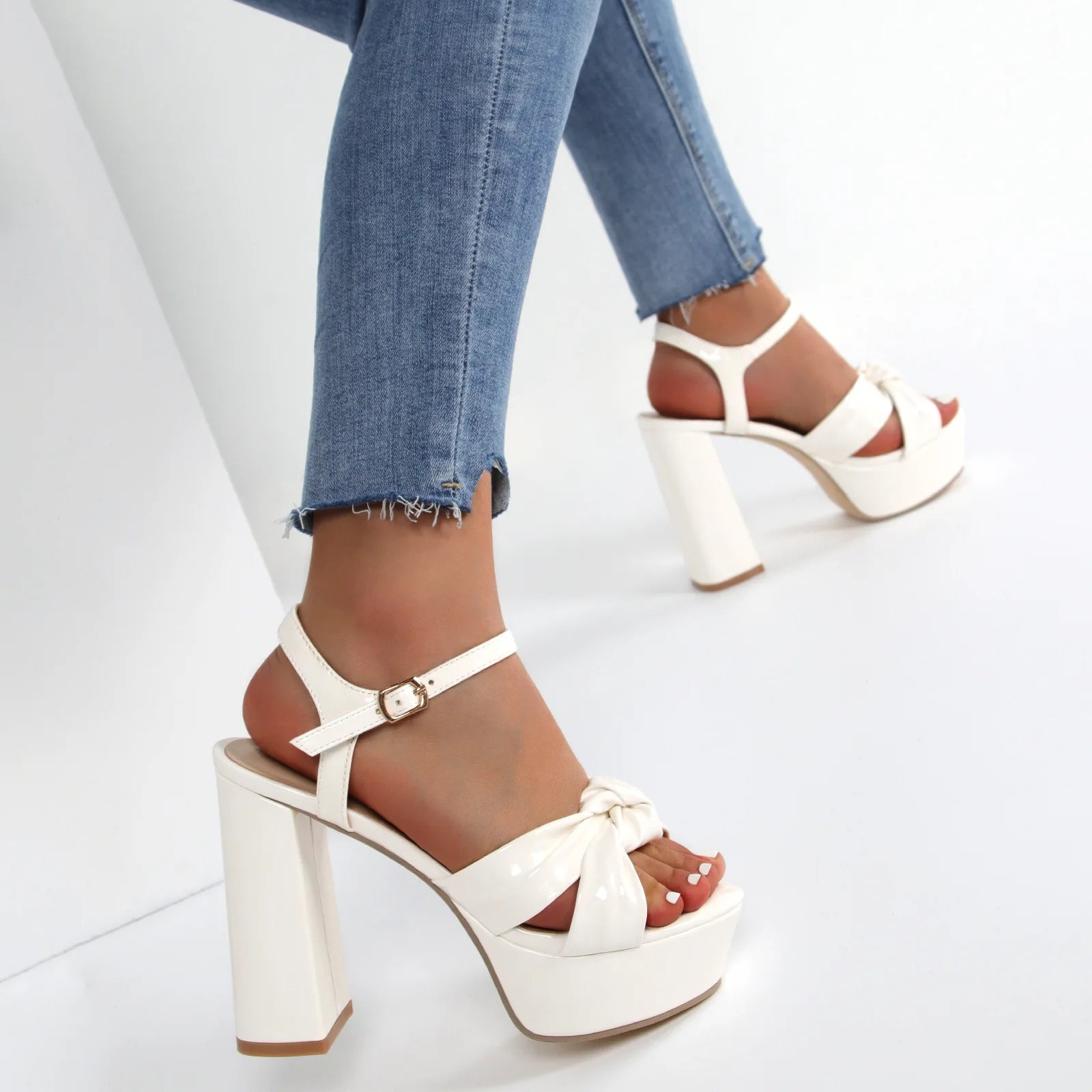 Off white ankle strap heel
