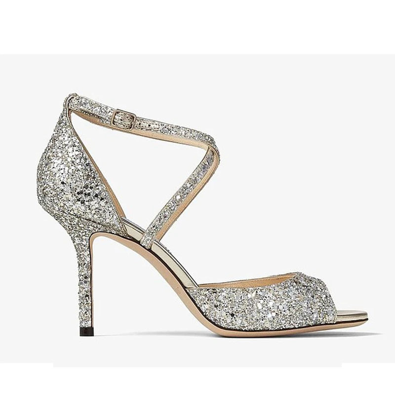 Gold glitter heel with ankle strap