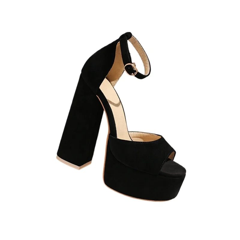Open toe block heel ankle strap sandal