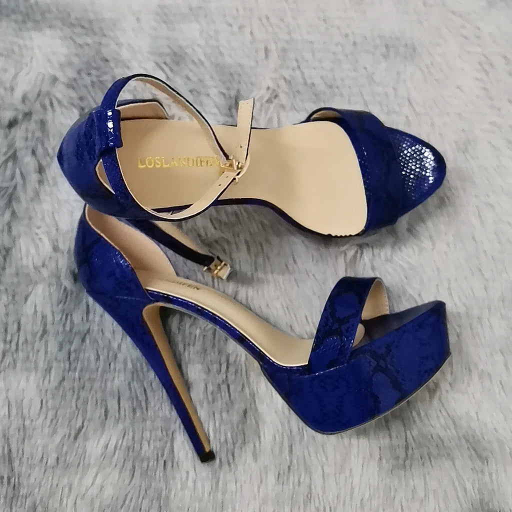 Cobalt blue ankle strap heel