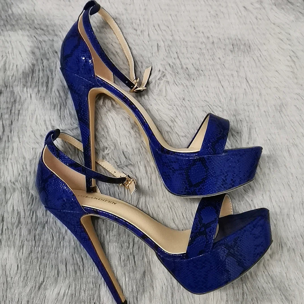 Cobalt blue ankle strap heel