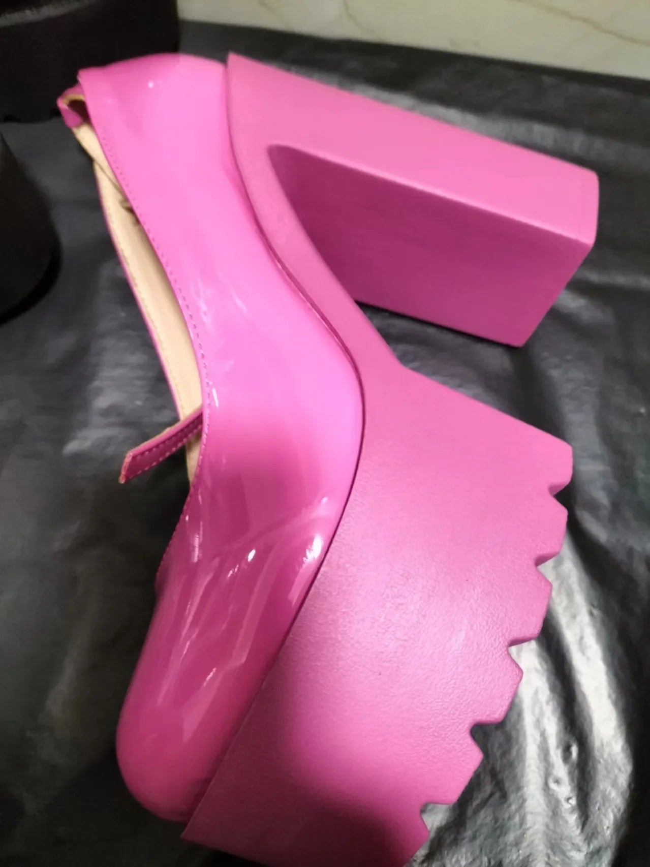 Black heel with thick ankle strap