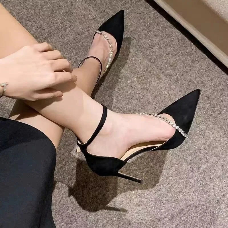 Black heel with diamond ankle strap