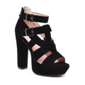 Suede platform heel with ankle strap