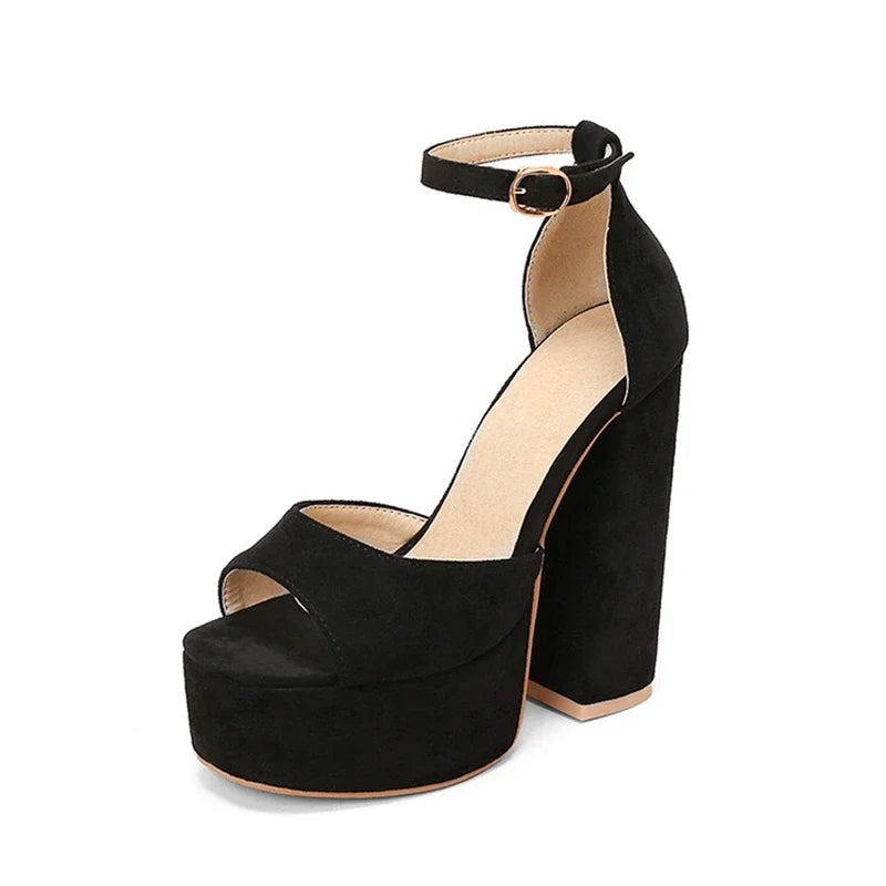 Open toe block heel ankle strap sandal