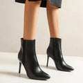 Classic Women's Black Leather Pointed Toe Stiletto Ankle Boots