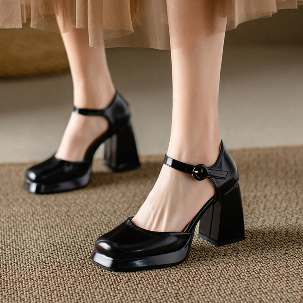 Ankle strap pump block heel