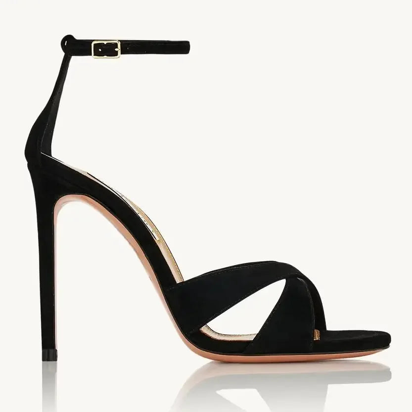 Suede ankle strap heel