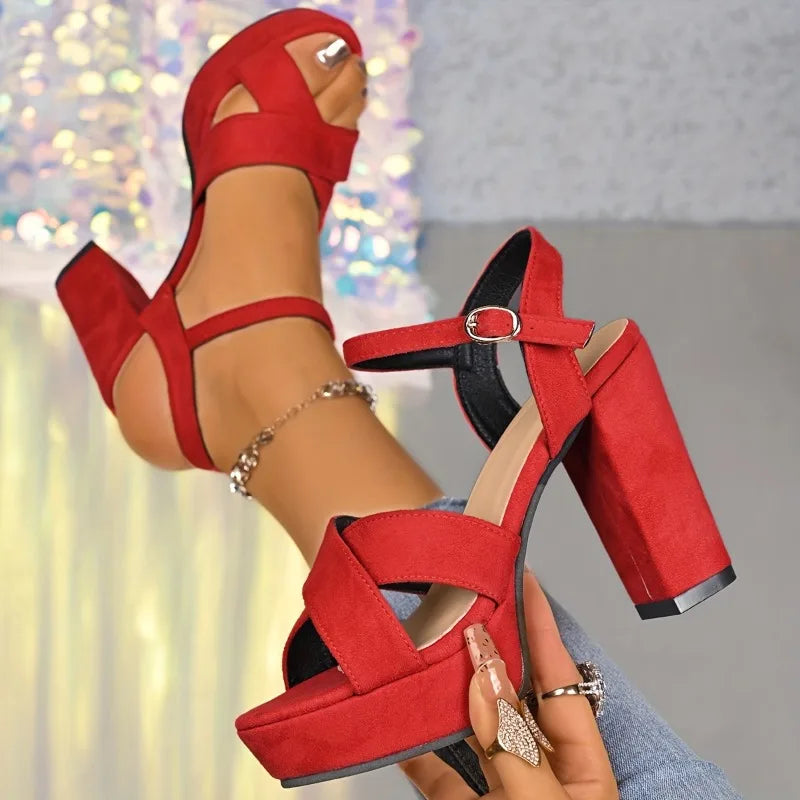 Black satin ankle strap heel