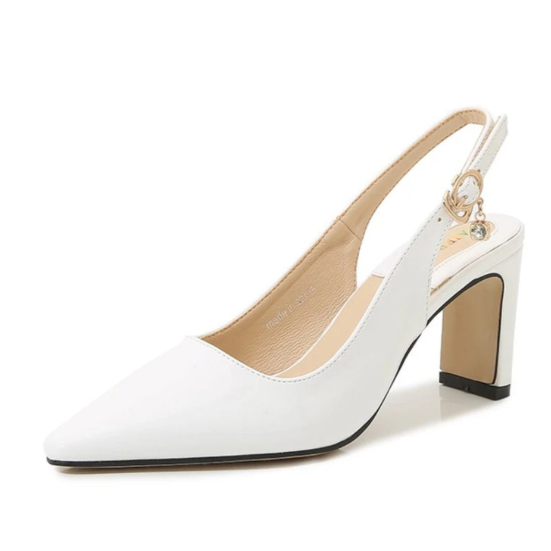 Red satin ankle strap heel