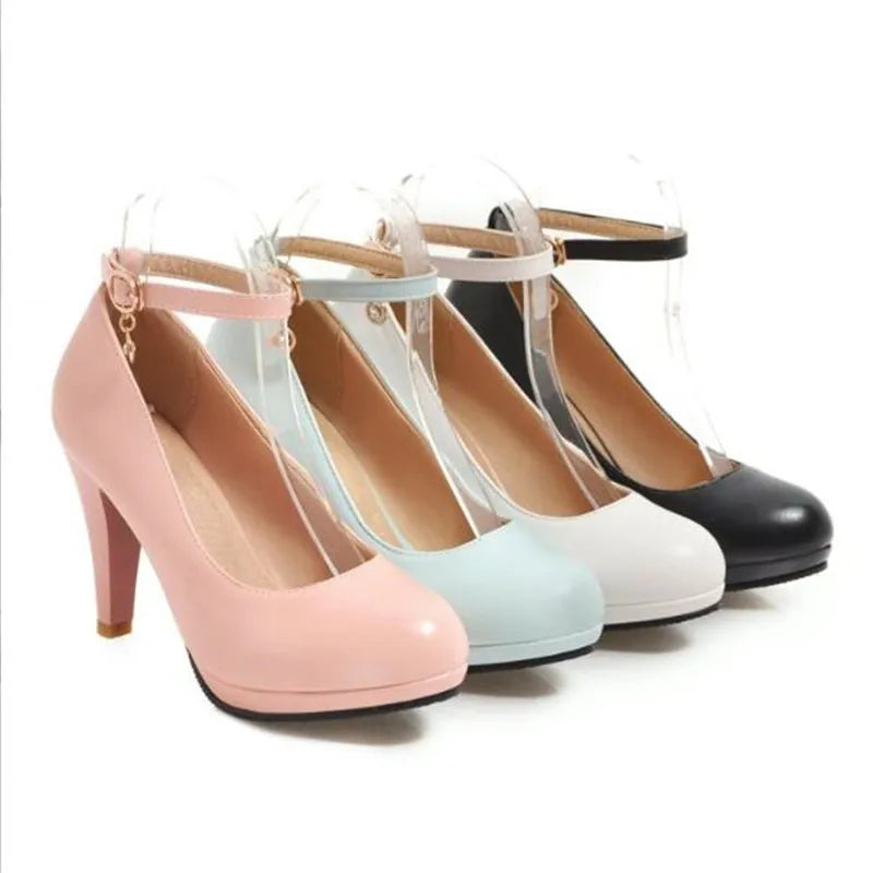 Children Girls round toe stiletto heel ankle strap