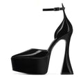Black pointed heels with ankle strap