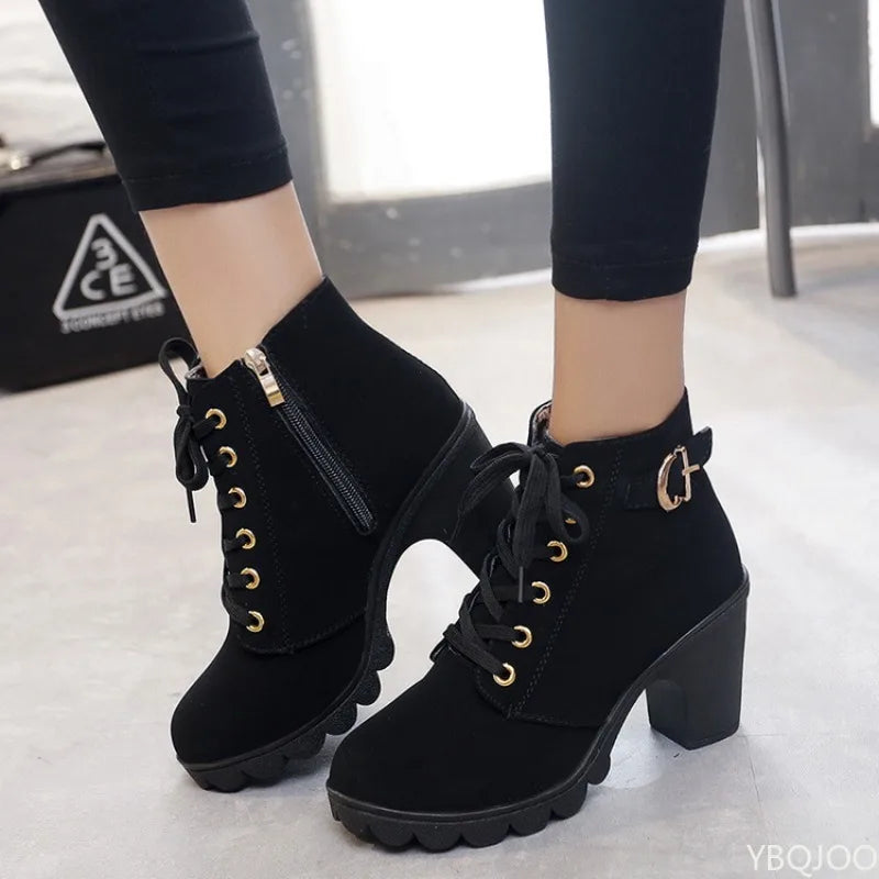 Chunky heel ankle strap boot
