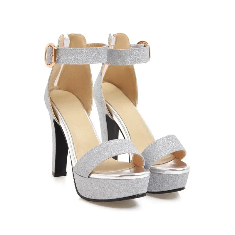 Glitter ankle strap heel